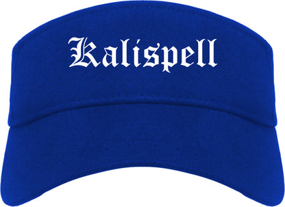 Kalispell Montana MT Old English Mens Visor Cap Hat Royal Blue