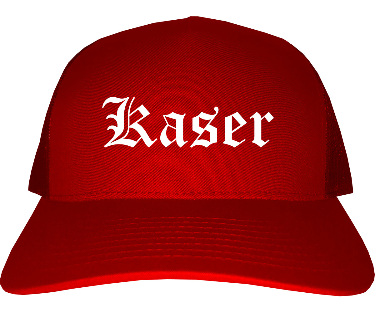 Kaser New York NY Old English Mens Trucker Hat Cap Red