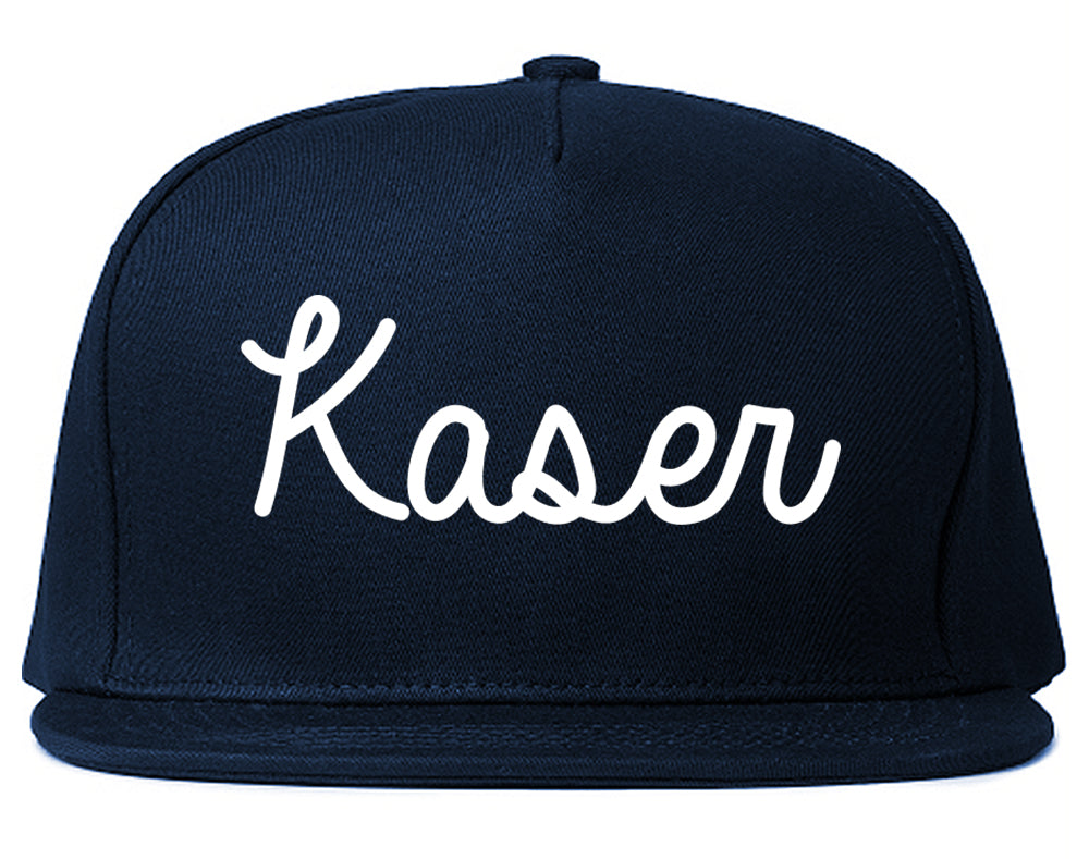 Kaser New York NY Script Mens Snapback Hat Navy Blue