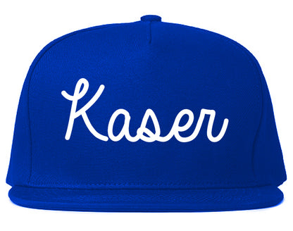 Kaser New York NY Script Mens Snapback Hat Royal Blue