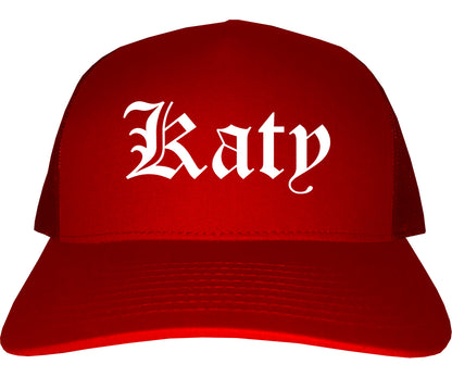 Katy Texas TX Old English Mens Trucker Hat Cap Red
