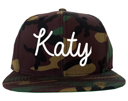 Katy Texas TX Script Mens Snapback Hat Army Camo