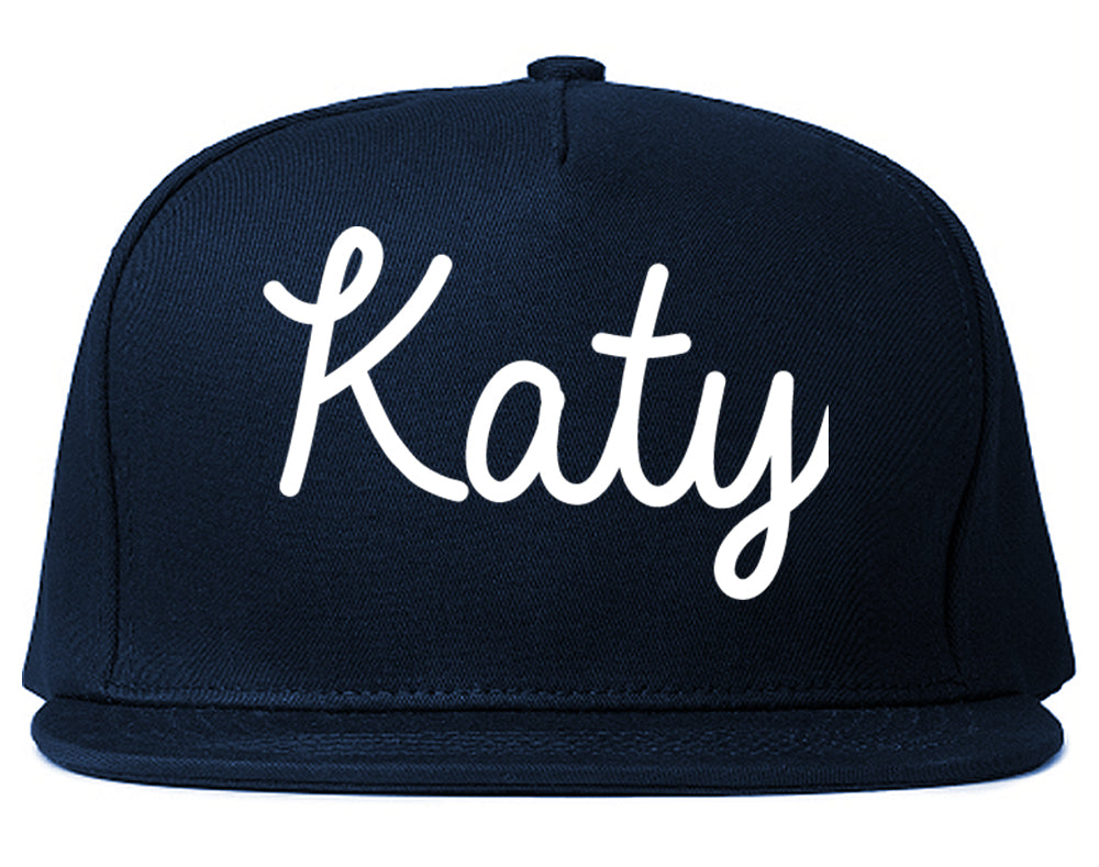 Katy Texas TX Script Mens Snapback Hat Navy Blue