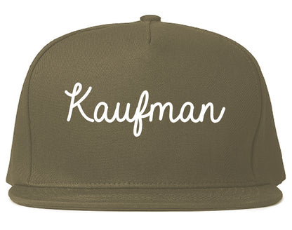 Kaufman Texas TX Script Mens Snapback Hat Grey