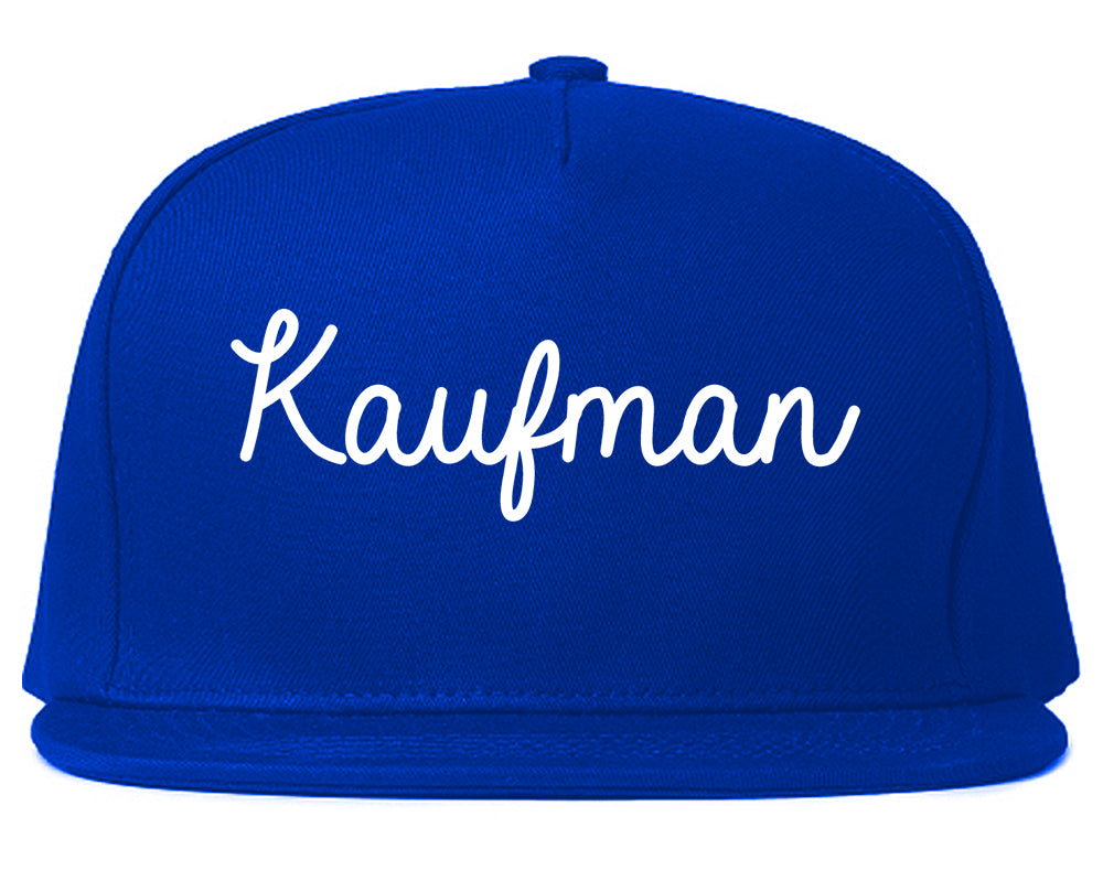 Kaufman Texas TX Script Mens Snapback Hat Royal Blue