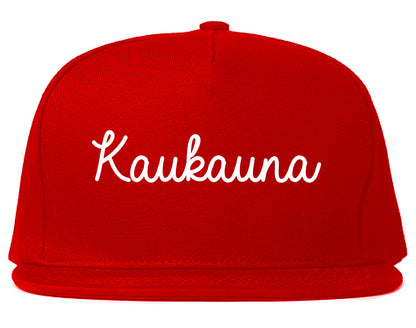 Kaukauna Wisconsin WI Script Mens Snapback Hat Red