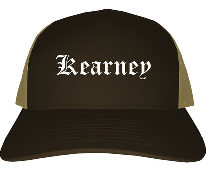 Kearney Nebraska NE Old English Mens Trucker Hat Cap Brown