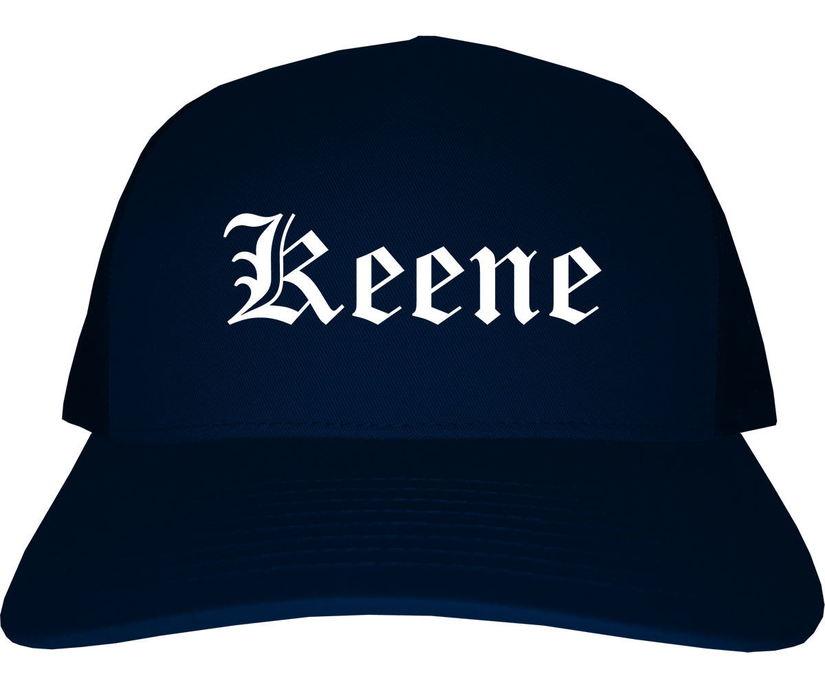 Keene New Hampshire NH Old English Mens Trucker Hat Cap Navy Blue