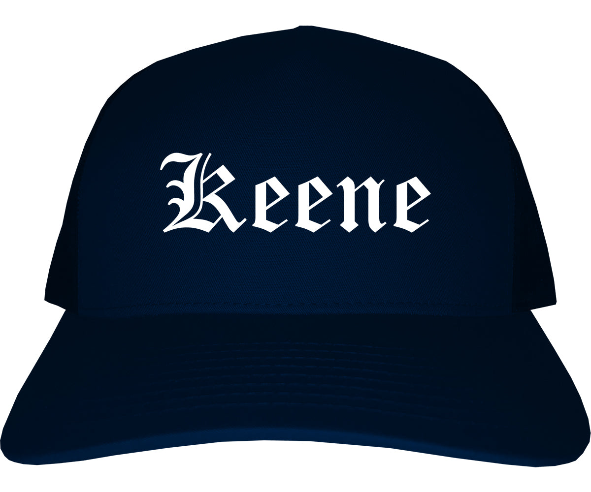 Keene Texas TX Old English Mens Trucker Hat Cap Navy Blue