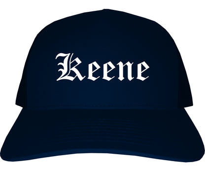 Keene Texas TX Old English Mens Trucker Hat Cap Navy Blue