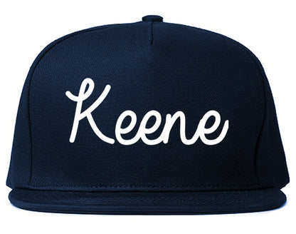 Keene Texas TX Script Mens Snapback Hat Navy Blue