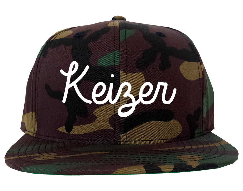 Keizer Oregon OR Script Mens Snapback Hat Army Camo