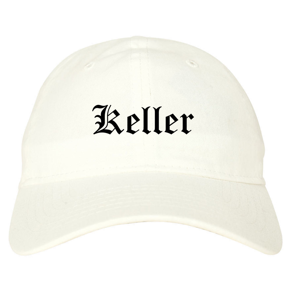 Keller Texas TX Old English Mens Dad Hat Baseball Cap White