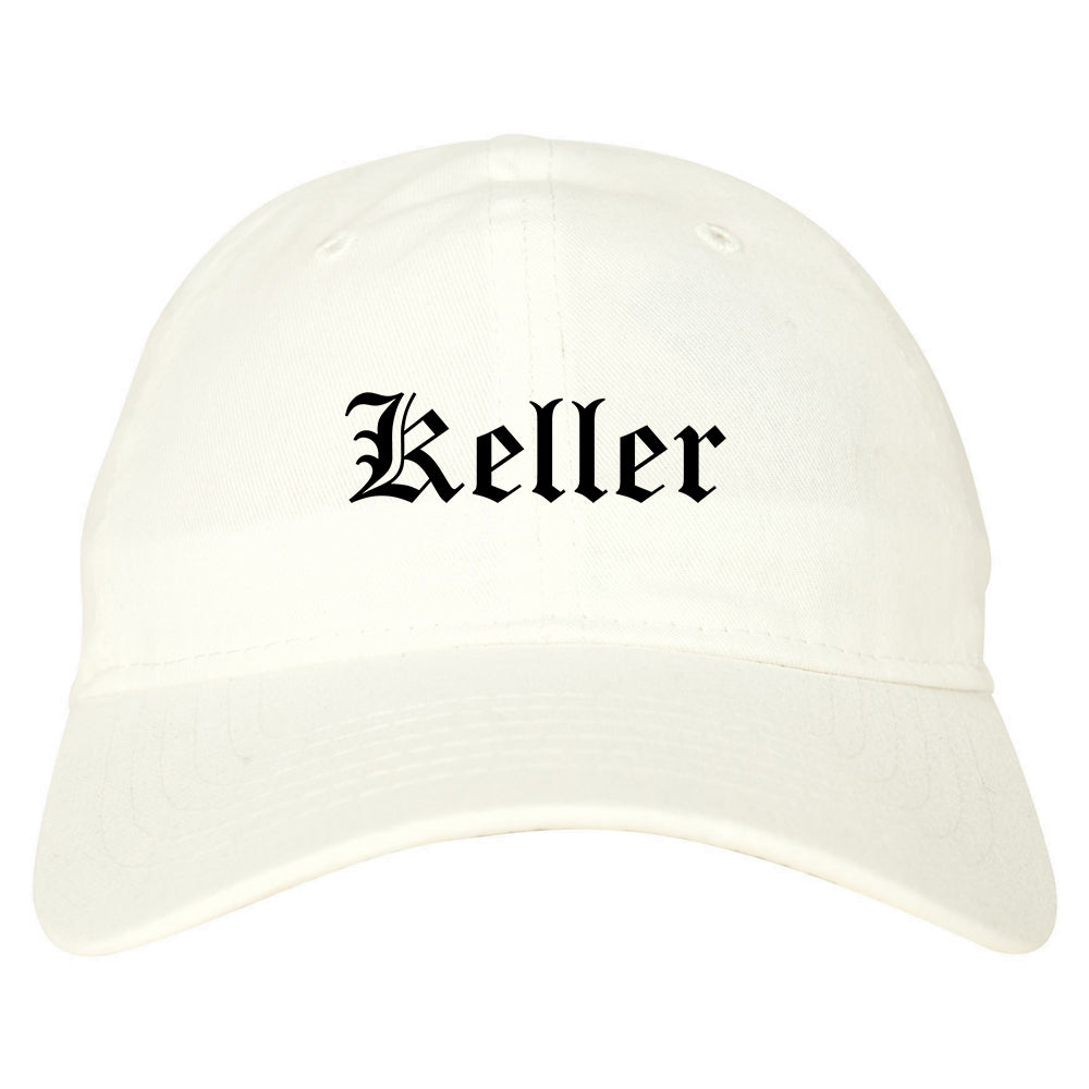 Keller Texas TX Old English Mens Dad Hat Baseball Cap White