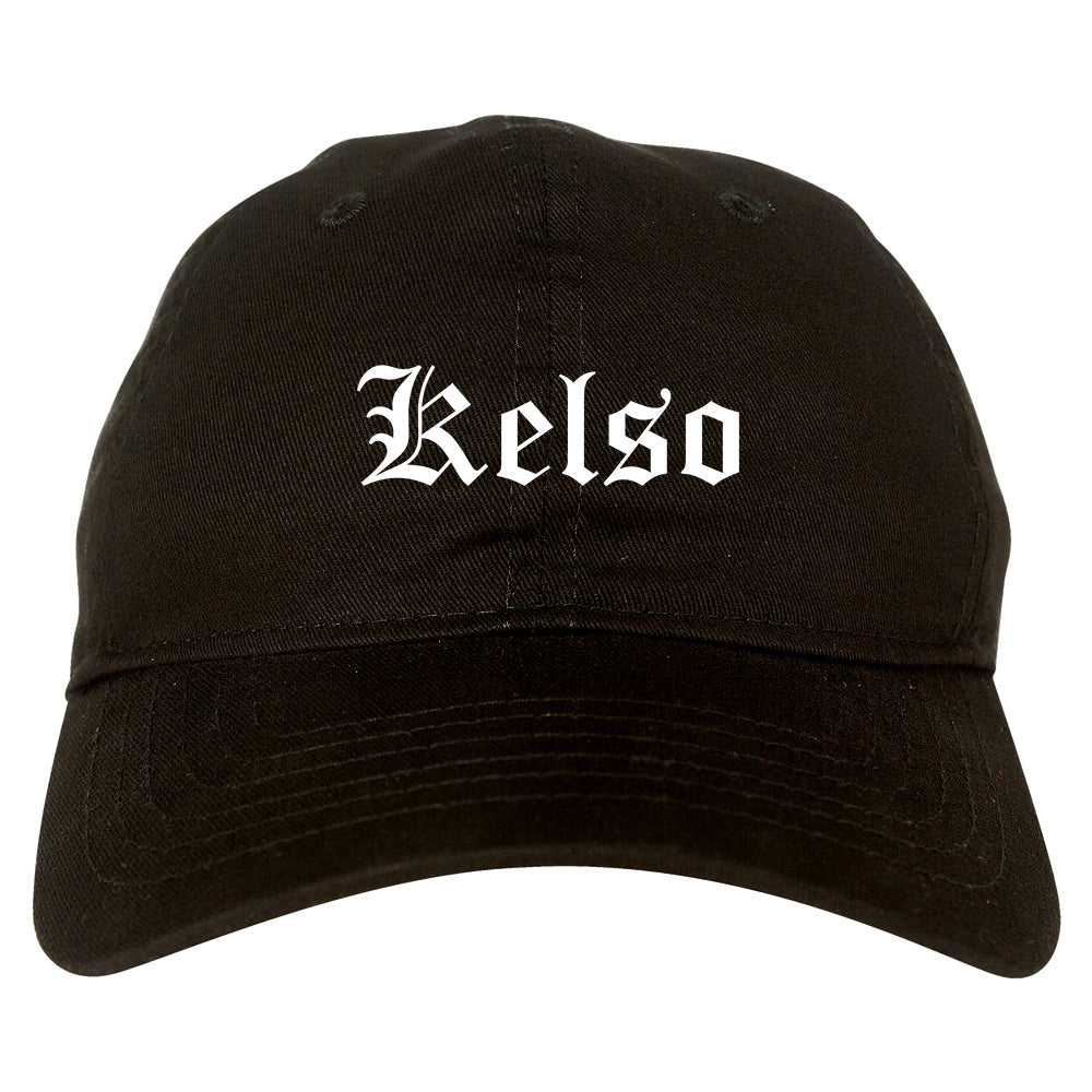 Kelso Washington WA Old English Mens Dad Hat Baseball Cap Black