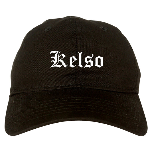 Kelso Washington WA Old English Mens Dad Hat Baseball Cap Black