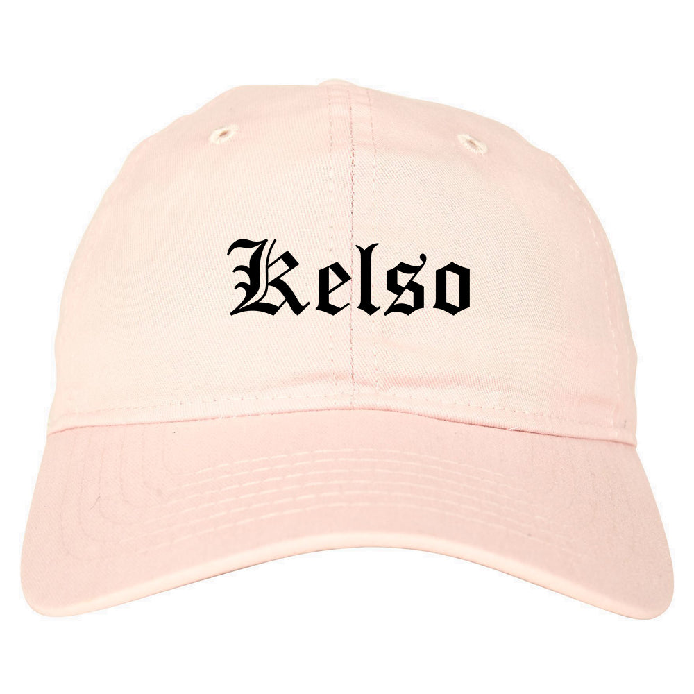 Kelso Washington WA Old English Mens Dad Hat Baseball Cap Pink
