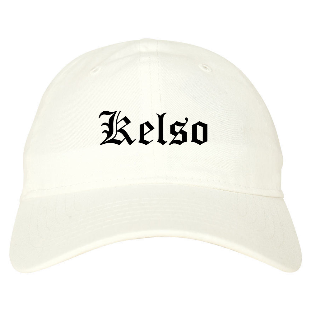 Kelso Washington WA Old English Mens Dad Hat Baseball Cap White