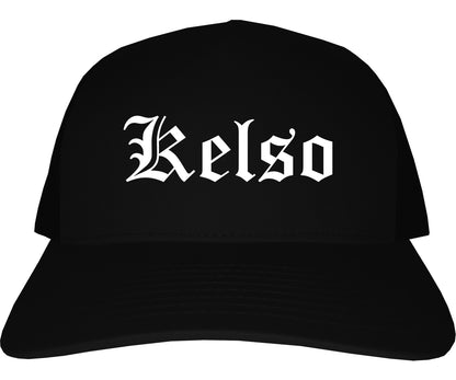 Kelso Washington WA Old English Mens Trucker Hat Cap Black