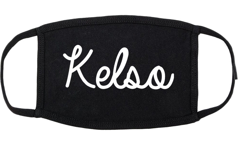 Kelso Washington WA Script Cotton Face Mask Black