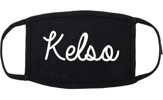 Kelso Washington WA Script Cotton Face Mask Black