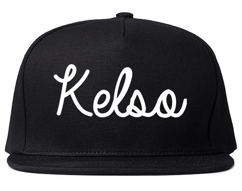 Kelso Washington WA Script Mens Snapback Hat Black