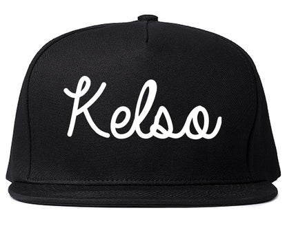 Kelso Washington WA Script Mens Snapback Hat Black