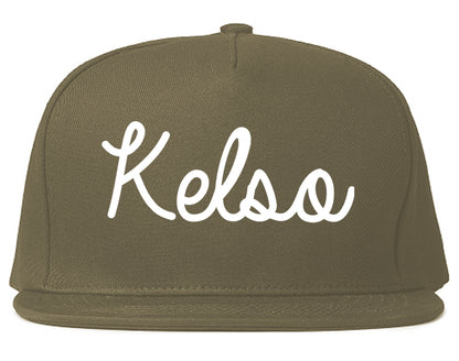 Kelso Washington WA Script Mens Snapback Hat Grey
