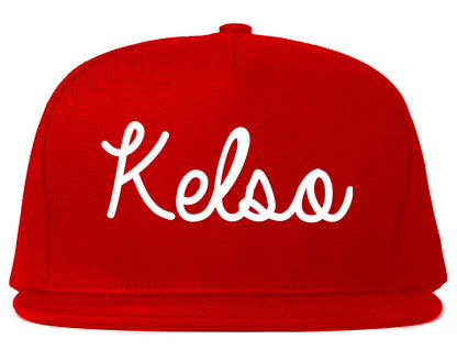 Kelso Washington WA Script Mens Snapback Hat Red
