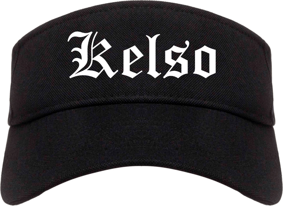 Kelso Washington WA Old English Mens Visor Cap Hat Black
