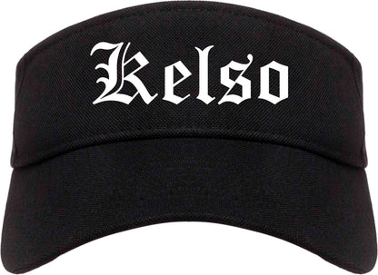 Kelso Washington WA Old English Mens Visor Cap Hat Black