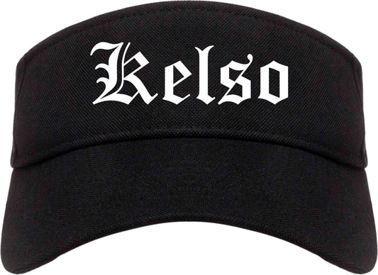 Kelso Washington WA Old English Mens Visor Cap Hat Black