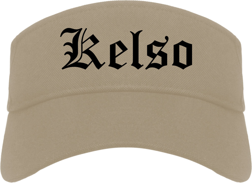 Kelso Washington WA Old English Mens Visor Cap Hat Khaki