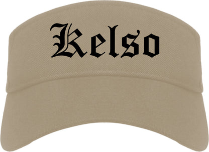 Kelso Washington WA Old English Mens Visor Cap Hat Khaki