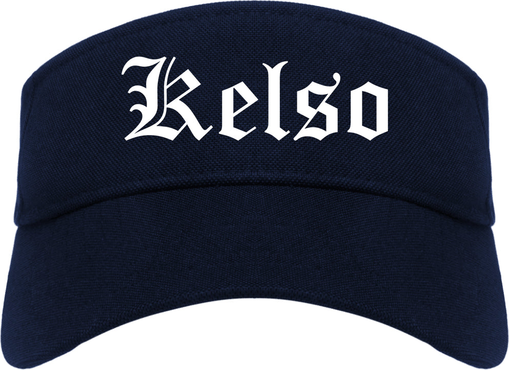 Kelso Washington WA Old English Mens Visor Cap Hat Navy Blue