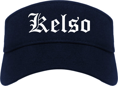 Kelso Washington WA Old English Mens Visor Cap Hat Navy Blue