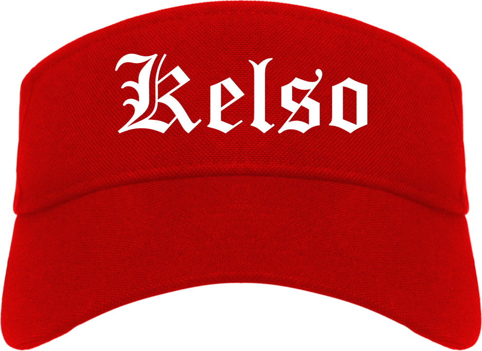 Kelso Washington WA Old English Mens Visor Cap Hat Red