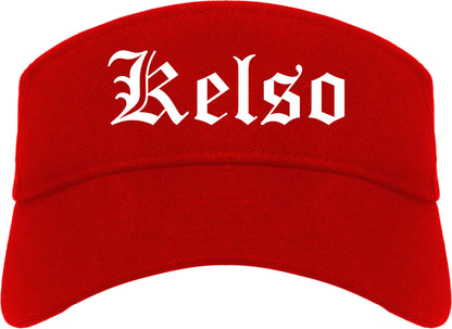 Kelso Washington WA Old English Mens Visor Cap Hat Red