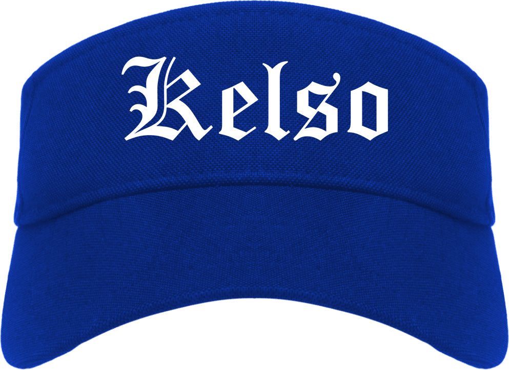 Kelso Washington WA Old English Mens Visor Cap Hat Royal Blue