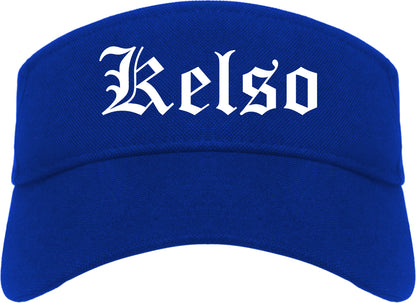 Kelso Washington WA Old English Mens Visor Cap Hat Royal Blue