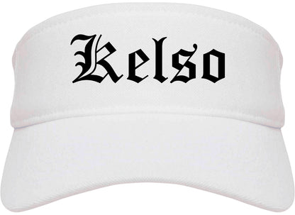 Kelso Washington WA Old English Mens Visor Cap Hat White