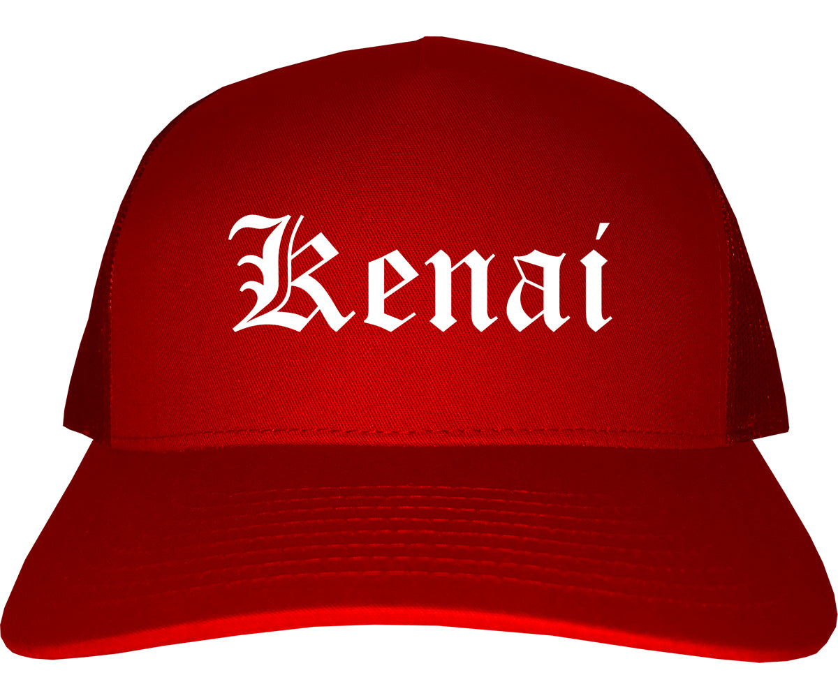 Kenai Alaska AK Old English Mens Trucker Hat Cap Red