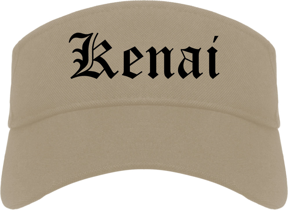 Kenai Alaska AK Old English Mens Visor Cap Hat Khaki