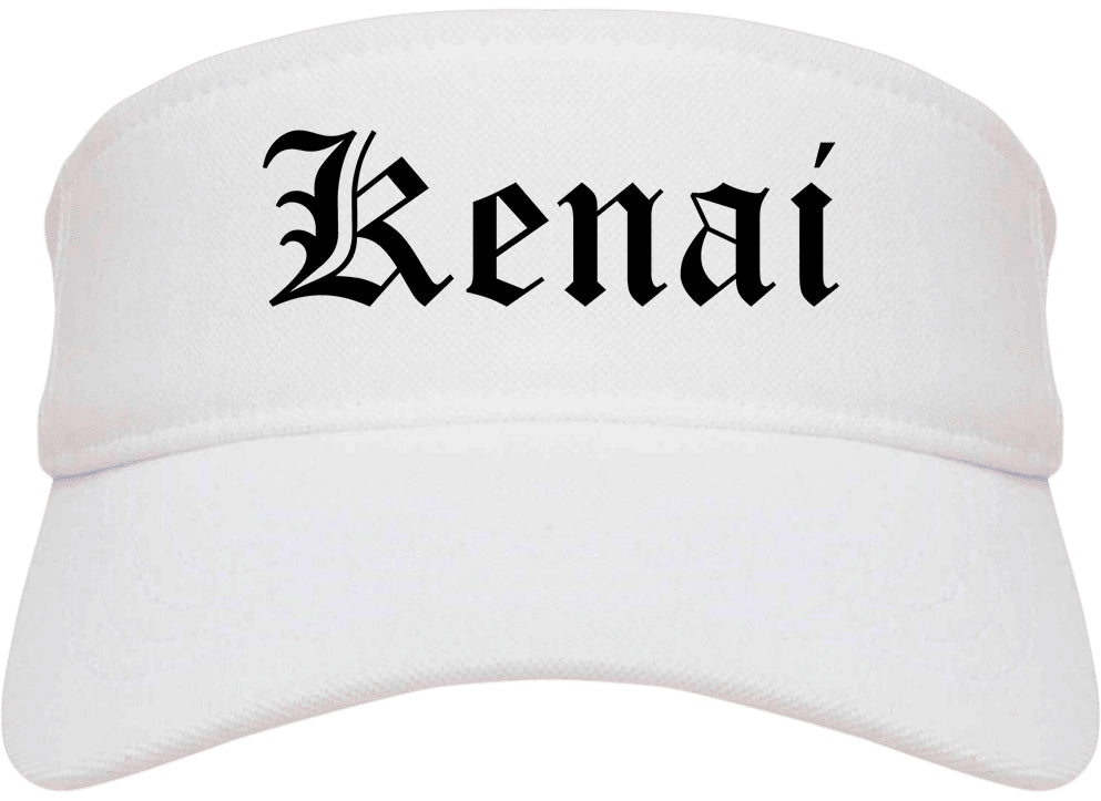 Kenai Alaska AK Old English Mens Visor Cap Hat White