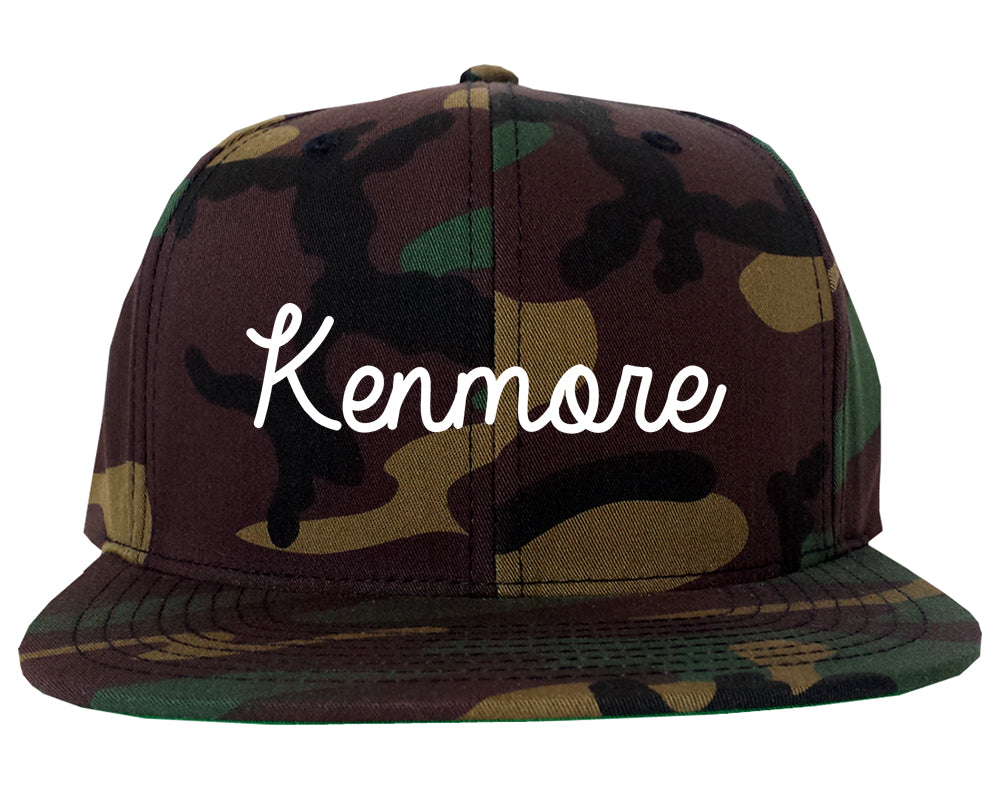 Kenmore New York NY Script Mens Snapback Hat Army Camo