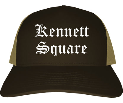 Kennett Square Pennsylvania PA Old English Mens Trucker Hat Cap Brown