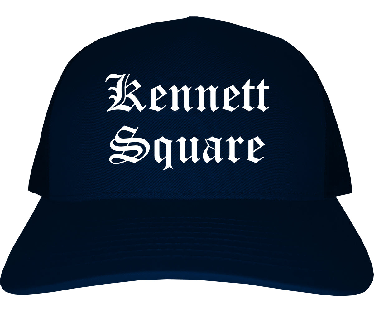 Kennett Square Pennsylvania PA Old English Mens Trucker Hat Cap Navy Blue