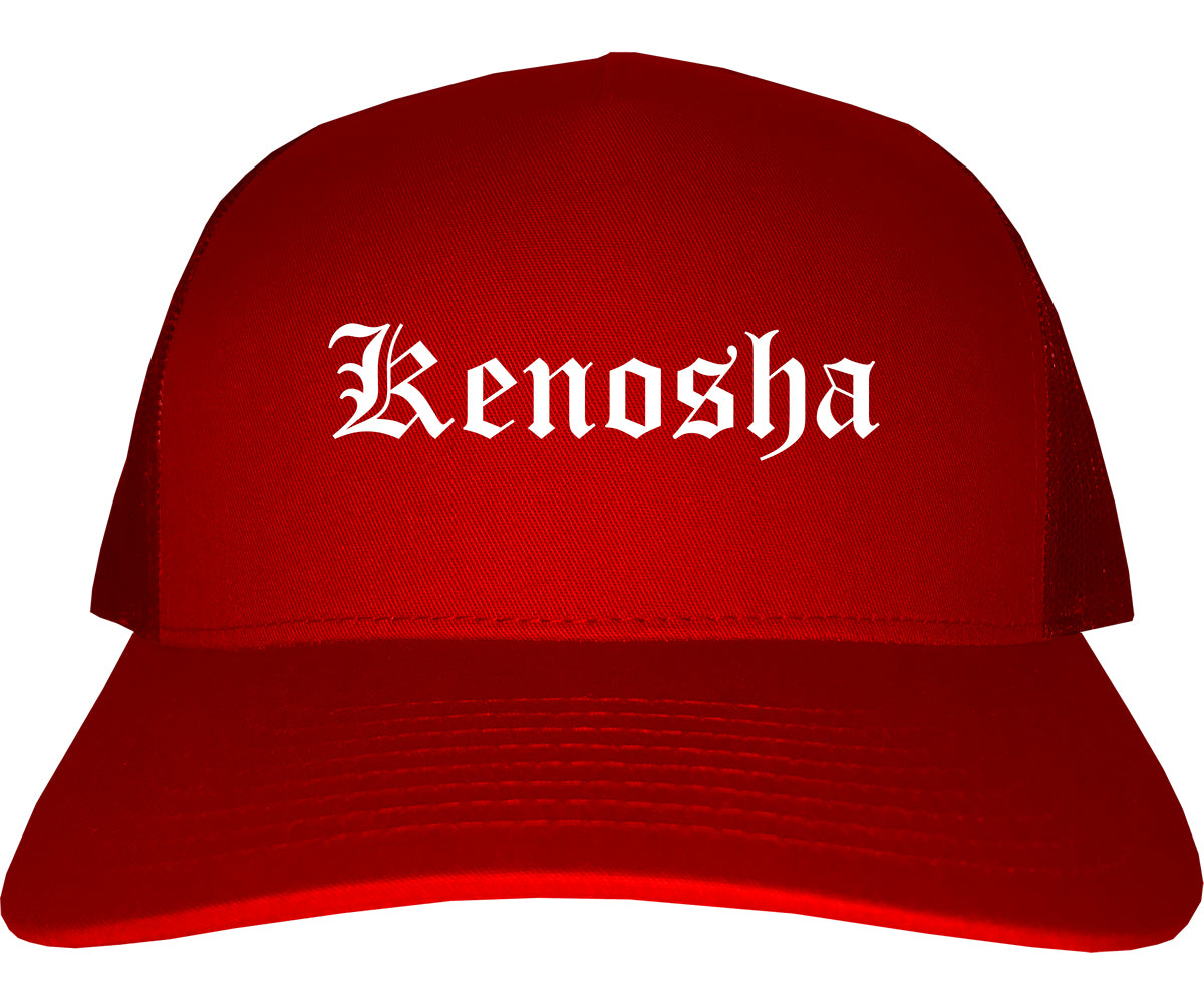 Kenosha Wisconsin WI Old English Mens Trucker Hat Cap Red