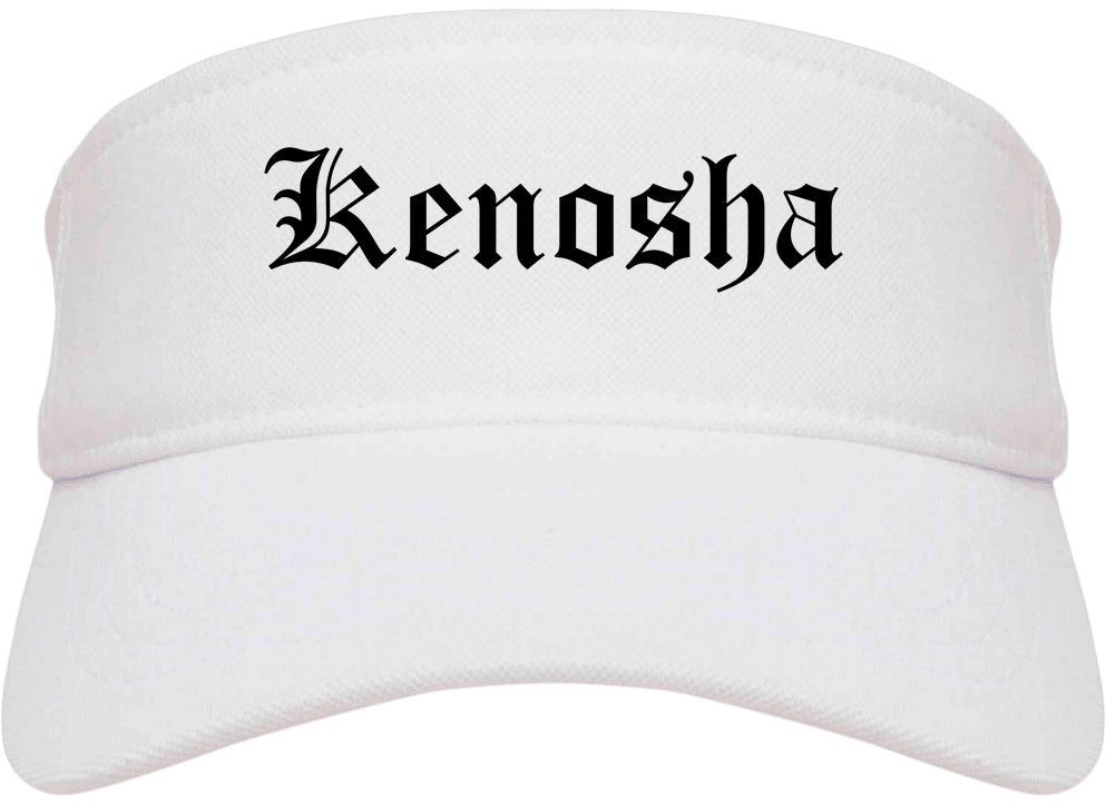 Kenosha Wisconsin WI Old English Mens Visor Cap Hat White