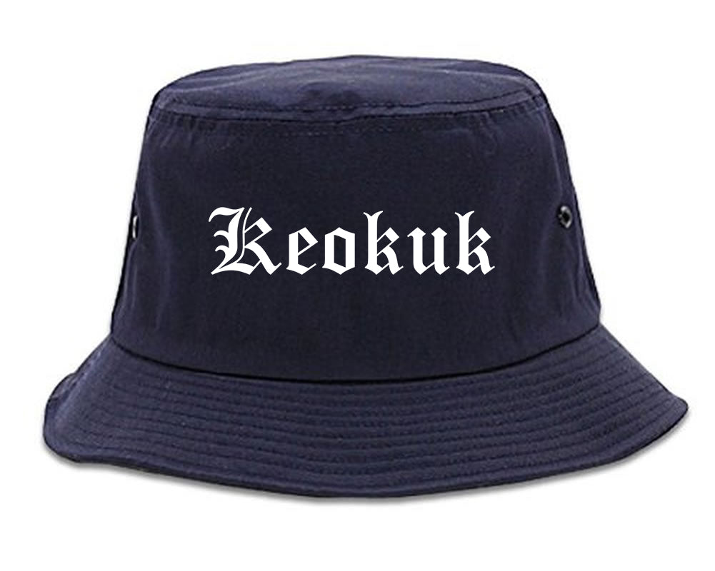 Keokuk Iowa IA Old English Mens Bucket Hat Navy Blue